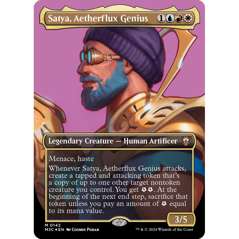 Satya, Aetherflux Genius (Borderless) (Ripple Foil) [Modern Horizons 3 Commander]