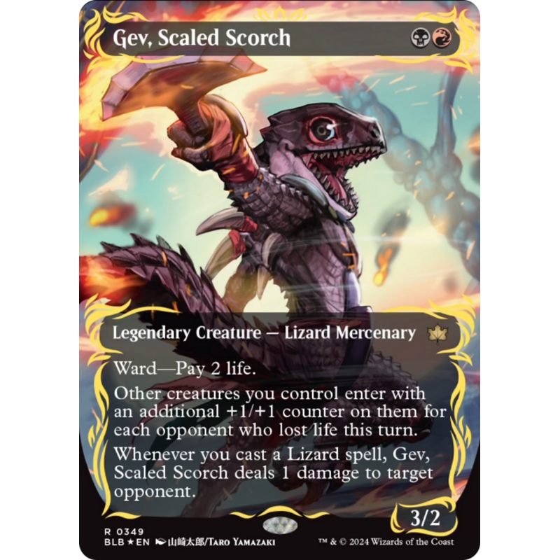 Gev, Scaled Scorch (Borderless) (Raised Foil) [Bloomburrow]