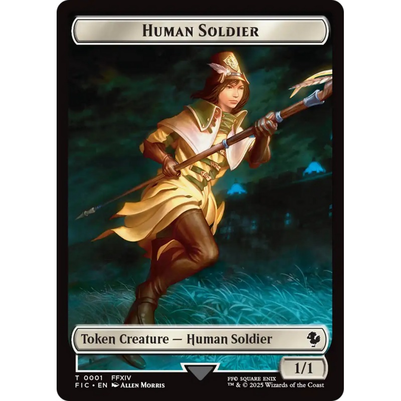 Human Soldier // Hero (0033) Double-Sided Token (Surge Foil) [FINAL FANTASY Commander Tokens]
